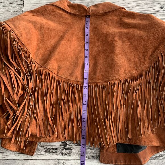 Vintage Suede Fringe Cropped Boho Chic Blazer Jacket - Picture 10 of 16